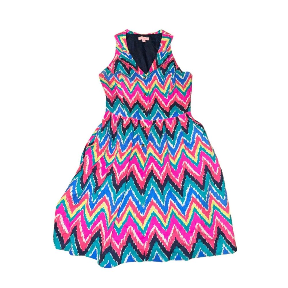 Lilly Pulitzer Sherlynn Dress Sz 4 Hearts A Flutter Sleeveless Collared Pockets